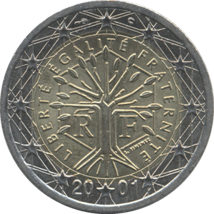 French 2 euro coin on which you can read Liberté Egalité Fraternité