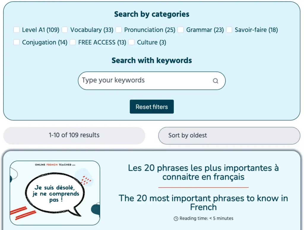French Lesson Finder